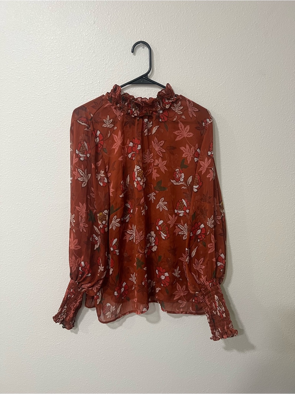 Eloquii Rust Floral Smocked Neck Blouse